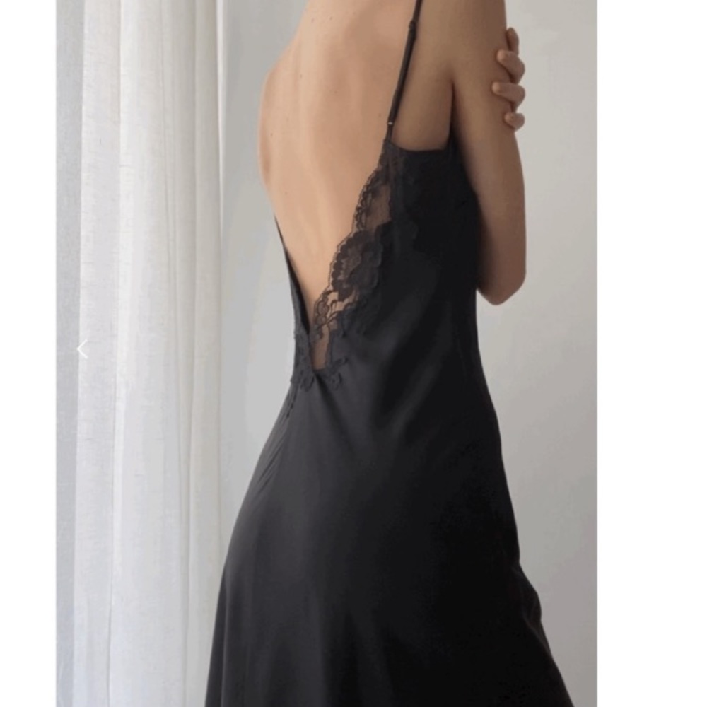 Vintage 90’s Y2K 100% Silk Dress Silk Dress Black Lace Dress Backless Slip Dress - Picture 2 of 6
